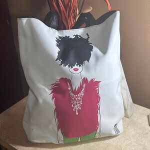 Stylish White and Red Graphic Tote Bag